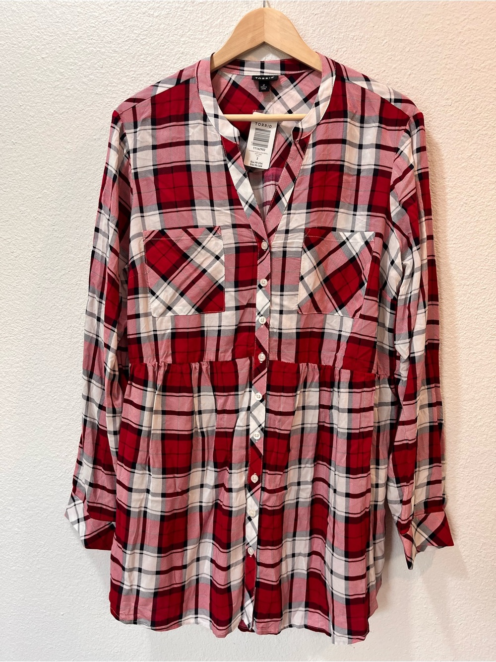 torrid Red and White Plaid Button-Front Peplum Tunic